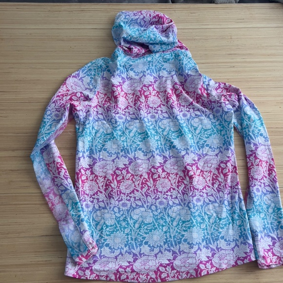 IBKUL UPF 50+ long sleeve hoodie size M floral hot pink turquoise mesh nylon - Picture 7 of 7